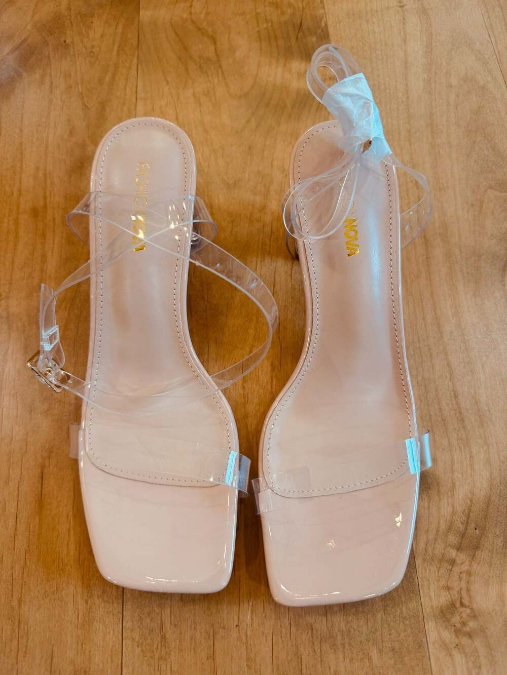 LuckLilac Women's Clear Heels Open Square Toe Chunky Heel One Strap Sandals Sz 9